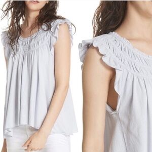 Free People | Women’s Light Periwinkle/Blue Ruffled Cap Sleeve Flowy Boho Top, S